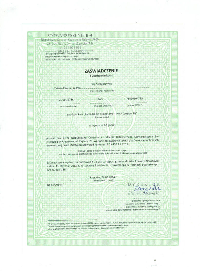 Certificato IPMA